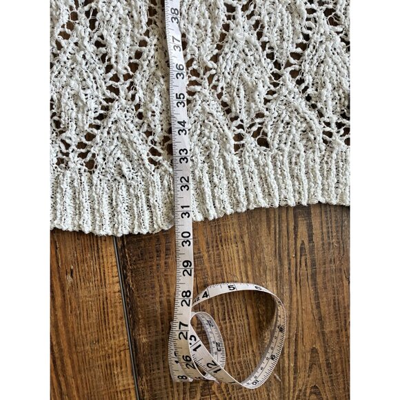 POL White Open Knit Long Cardigan Medium Hippie Beachy Lightweight Boho Vibe - Picture 8 of 9